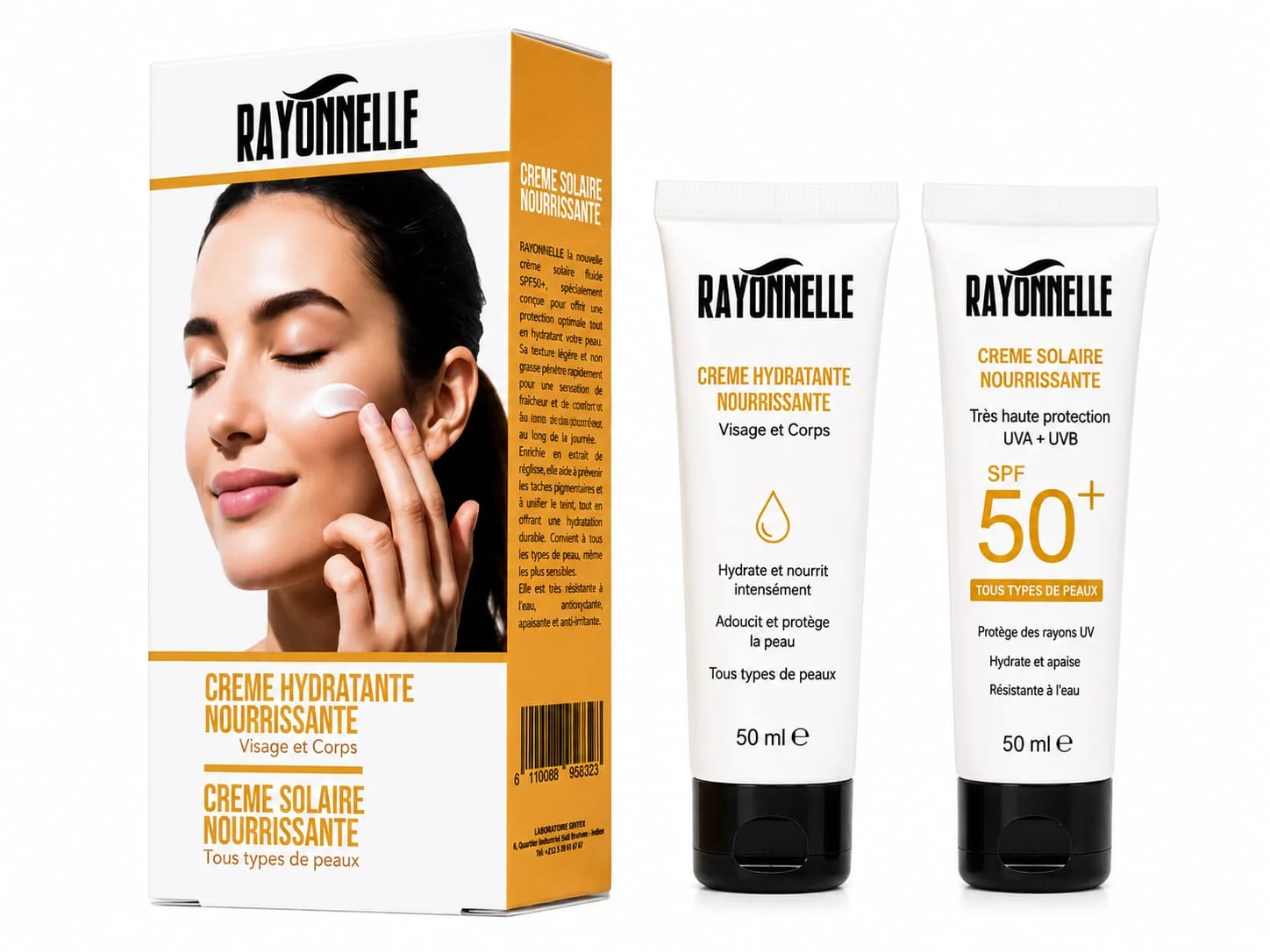 عرض Rayonnelle للعناية بالبشرة: كريم مرطب ومغذٍ + واقي شمس مغذٍ SPF50+
