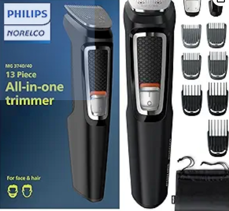 Philips Norelco Multi Groomer All-in-One Trimmer Series 3000-13 Piece Mens Grooming Kit for Beard, Face, Nose, Ear Hair Trimmer and Hair Clipper - NO Blade Oil Needed, MG3740/40