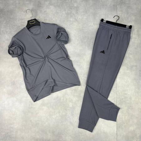 Ensemble Coton Adidas T-shirt Gris Manches Courtes Et Pantalon Jogging Gris