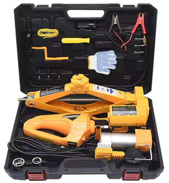 حقيبة إنقاذ السيارة الكهربائية المتكاملة 4 في 1 (رافعة + مفتاح إطارات + منفاخ)