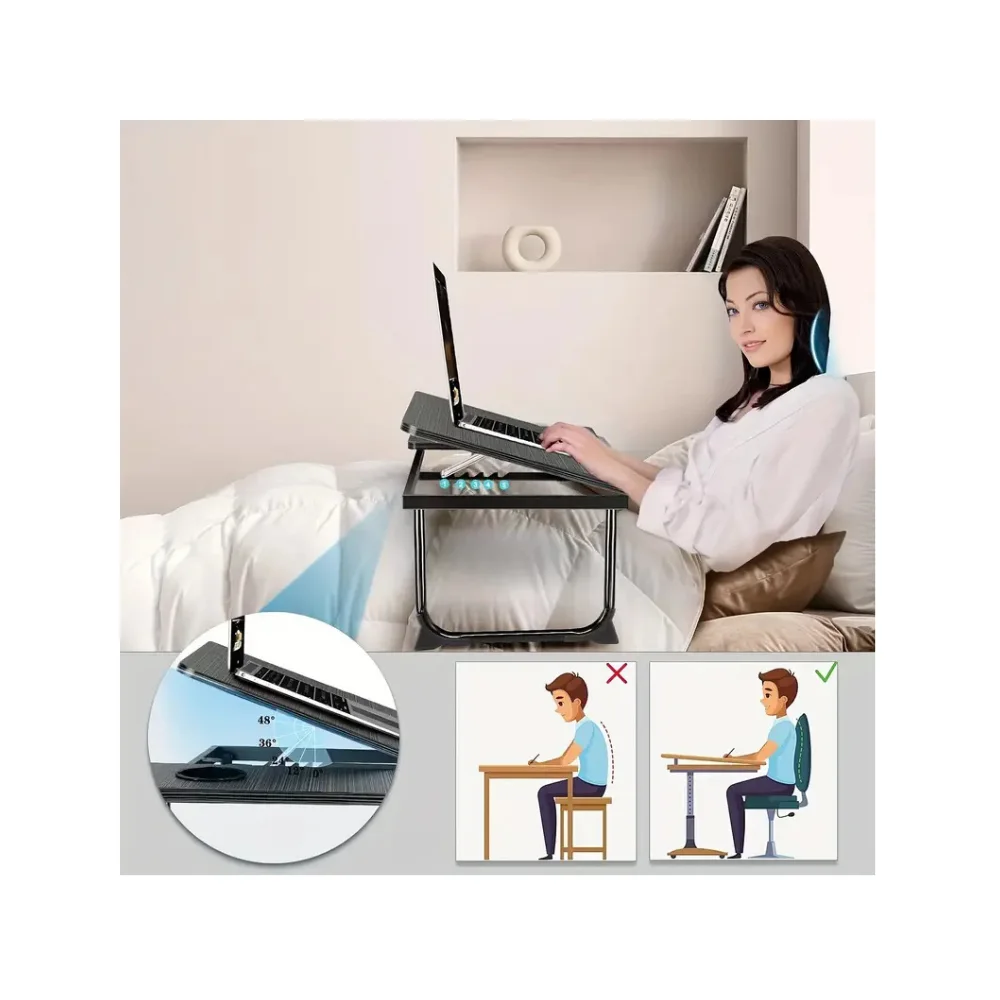 طاولة حاسوب محمولة قابلة للطي متعددة الاستعمالات مع حامل المشروبات