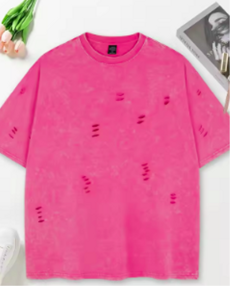 ي شيرت رجالي ونسائي عتيق بأكمام قصيرة مغسول بلون سادة وممزق وفتحات واسعة من القطن الخالص ملابس للأزواج