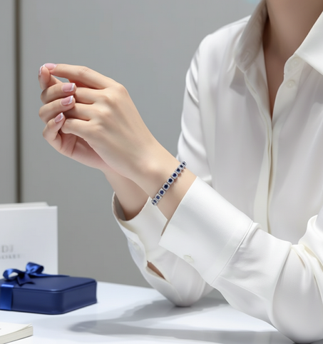 Bracelet en GR pièrres de diamands bleu avec boite luxueuse style 🇫🇷