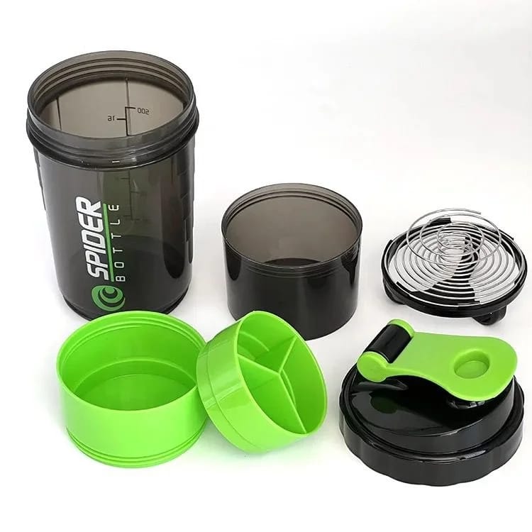 Gym Shaker Bottle BPA Free 500ml Black Three Layers Plastic