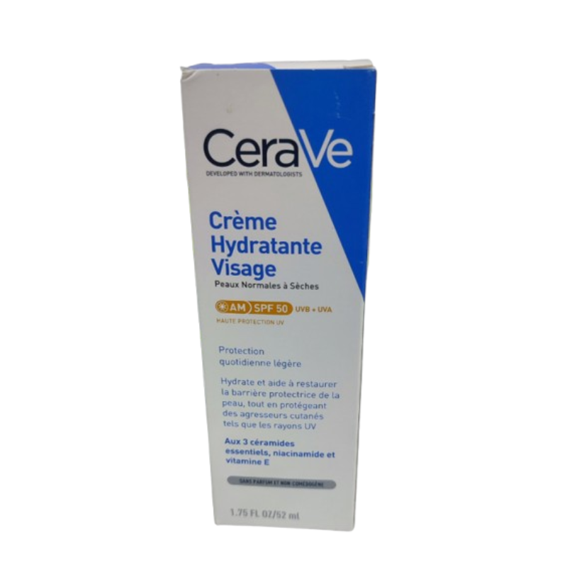 CERAVE CRÈME HYDRATANTE VISAGE SPF50 PEAUX NORMALES À SÈCHES | 52ML