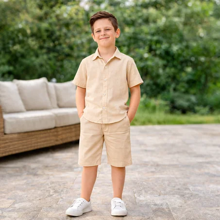 👑 ولدك يستاهل الأفضل طقم صيفي أنيق كيخليه يبان بثقة قدام الجميع