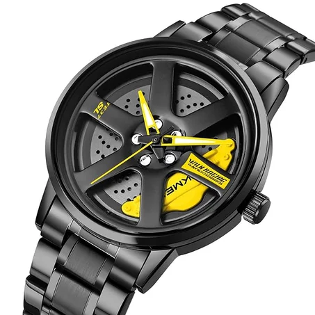 Montre analogique SKMEI 1787 pour homme, étanche, en acier inoxydable – Noir/Jaune