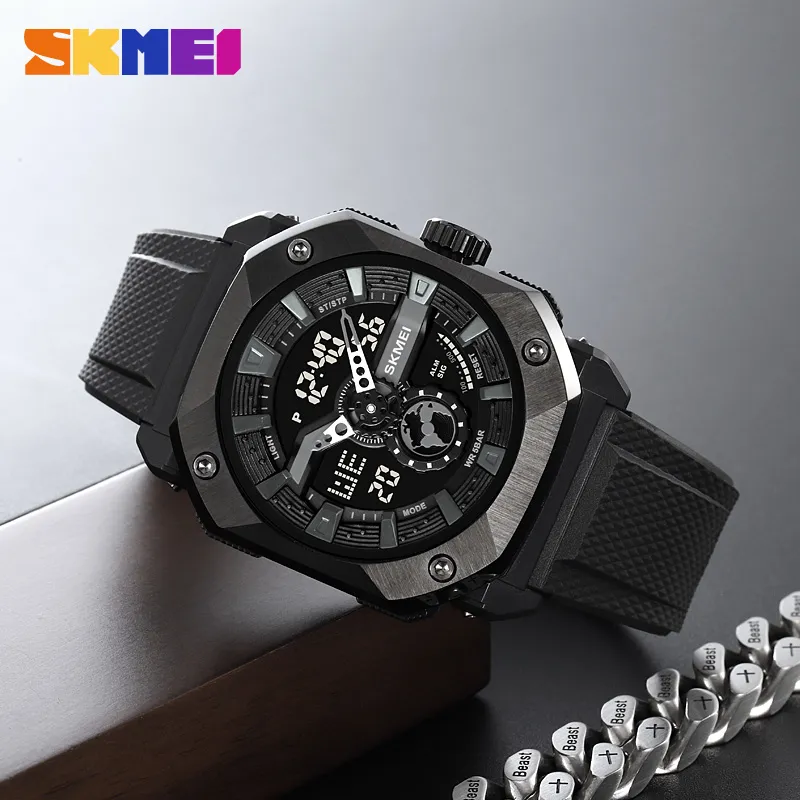 SKMEI 2272 Montre de sport multifonction pour homme, boîtier métallique, affichage numérique, date, étanche 5 ATM
