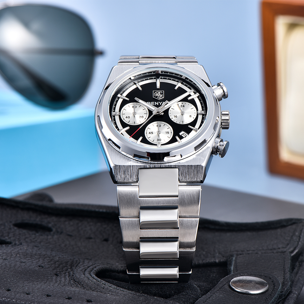 Montre Homme Chronographe Étanche en Acier Inoxydable BENYAR BY-5204A