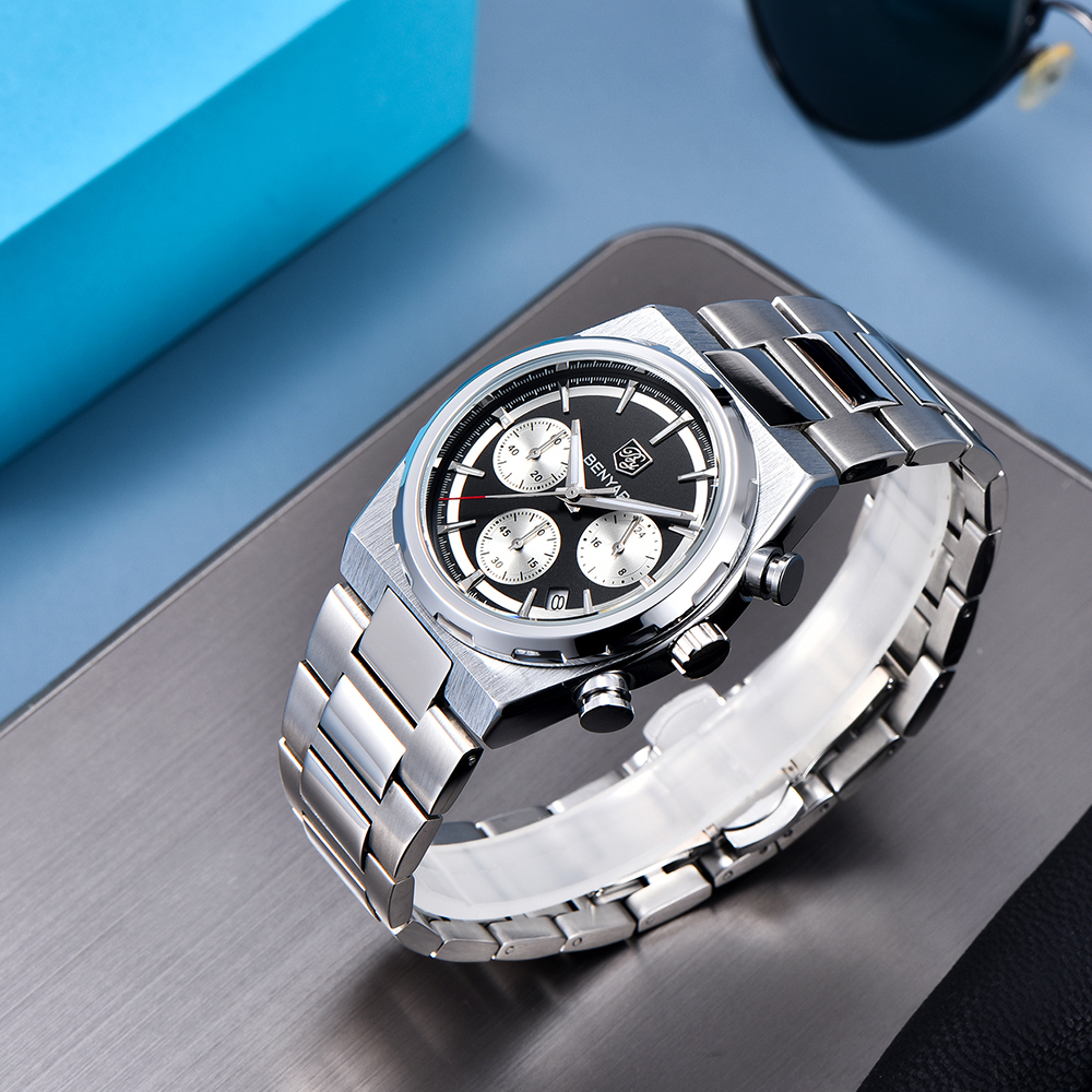 Montre Homme Chronographe Étanche en Acier Inoxydable BENYAR BY-5204A