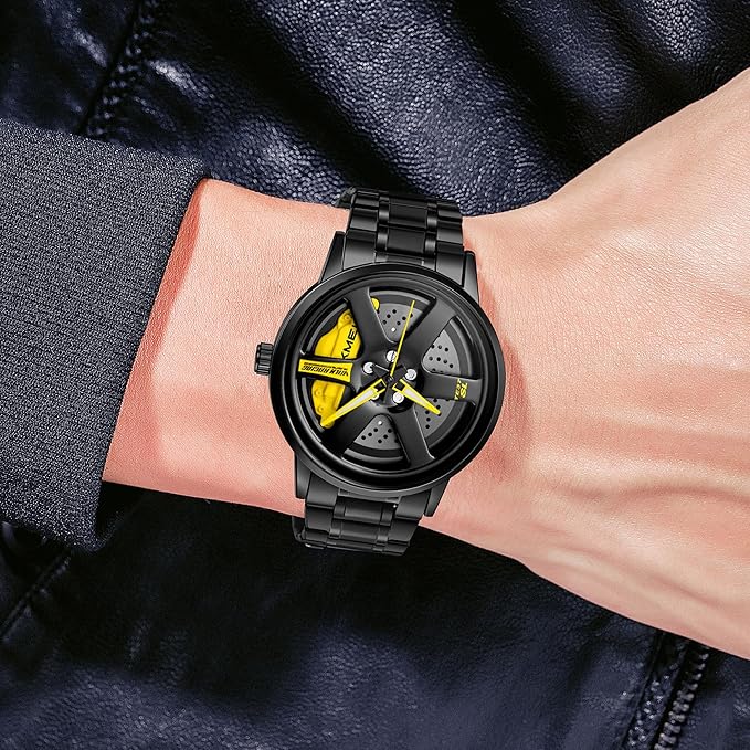 Montre analogique SKMEI 1787 pour homme, étanche, en acier inoxydable – Noir/Jaune