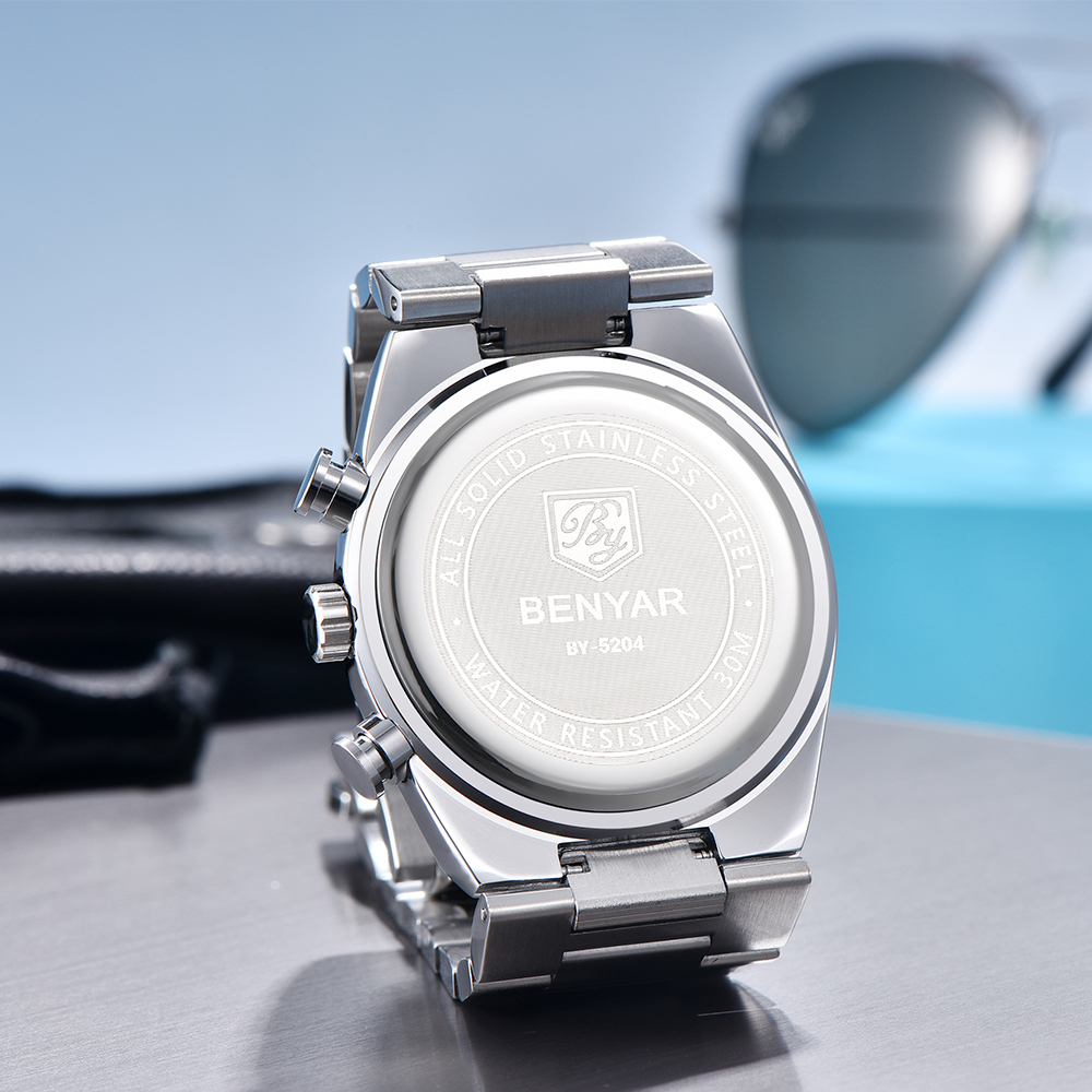 BENYAR BY-5204B Montre Homme Chronographe Étanche en Acier Inoxydable – Bleu