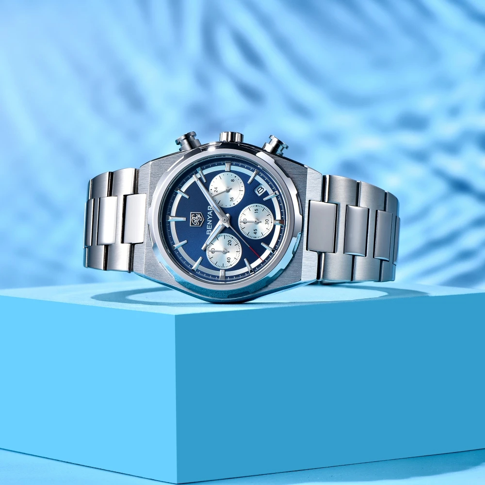 BENYAR BY-5204B Montre Homme Chronographe Étanche en Acier Inoxydable – Bleu