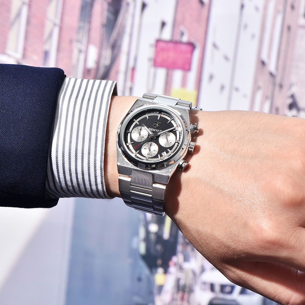 Montre Homme Chronographe Étanche en Acier Inoxydable BENYAR BY-5204A