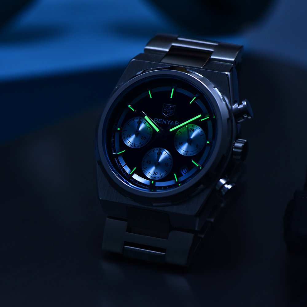 Montre Homme Chronographe Étanche en Acier Inoxydable BENYAR BY-5204A