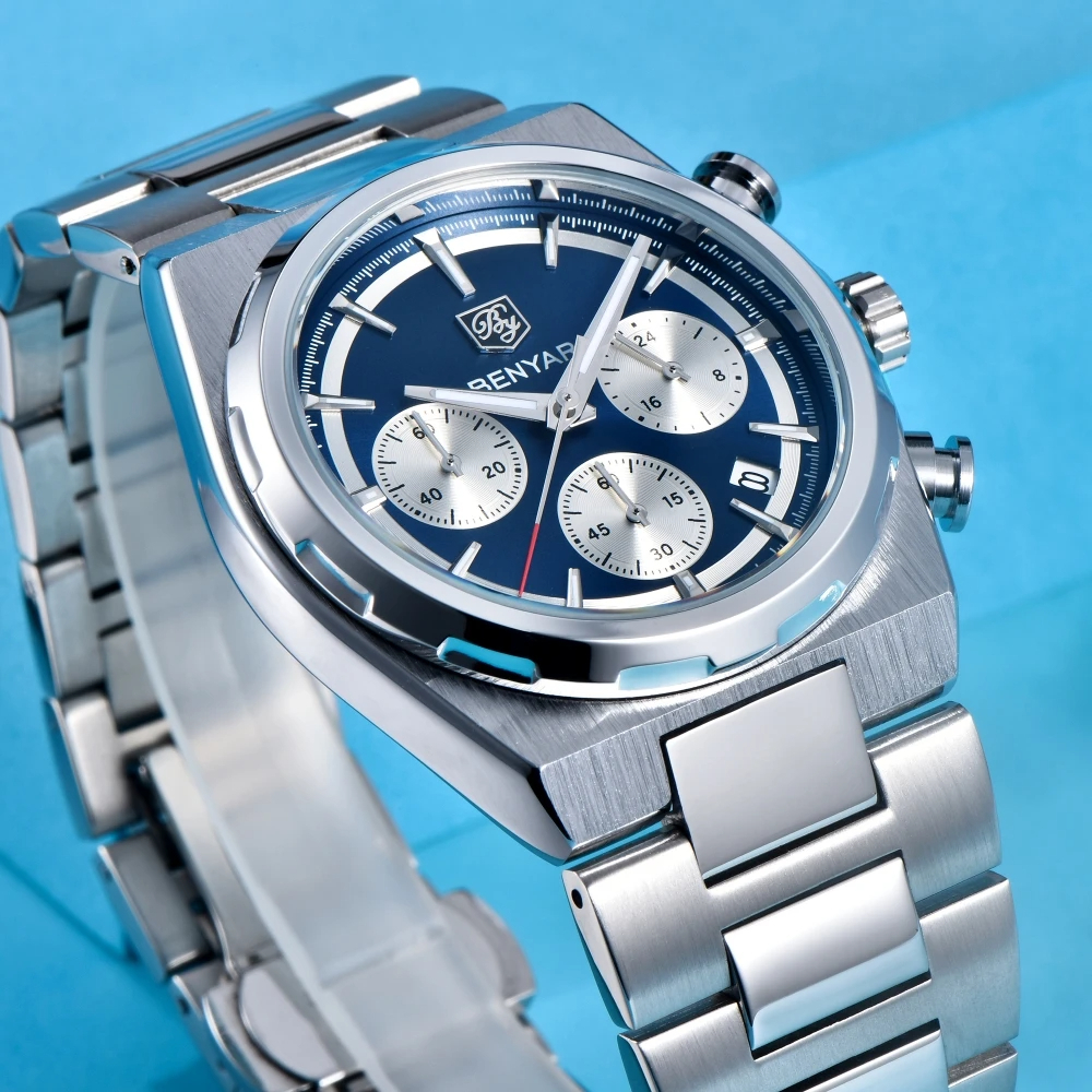 BENYAR BY-5204B Montre Homme Chronographe Étanche en Acier Inoxydable – Bleu