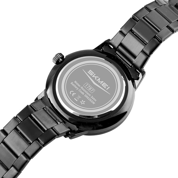 Montre analogique SKMEI 1787 pour homme, étanche, en acier inoxydable – Noir/Jaune