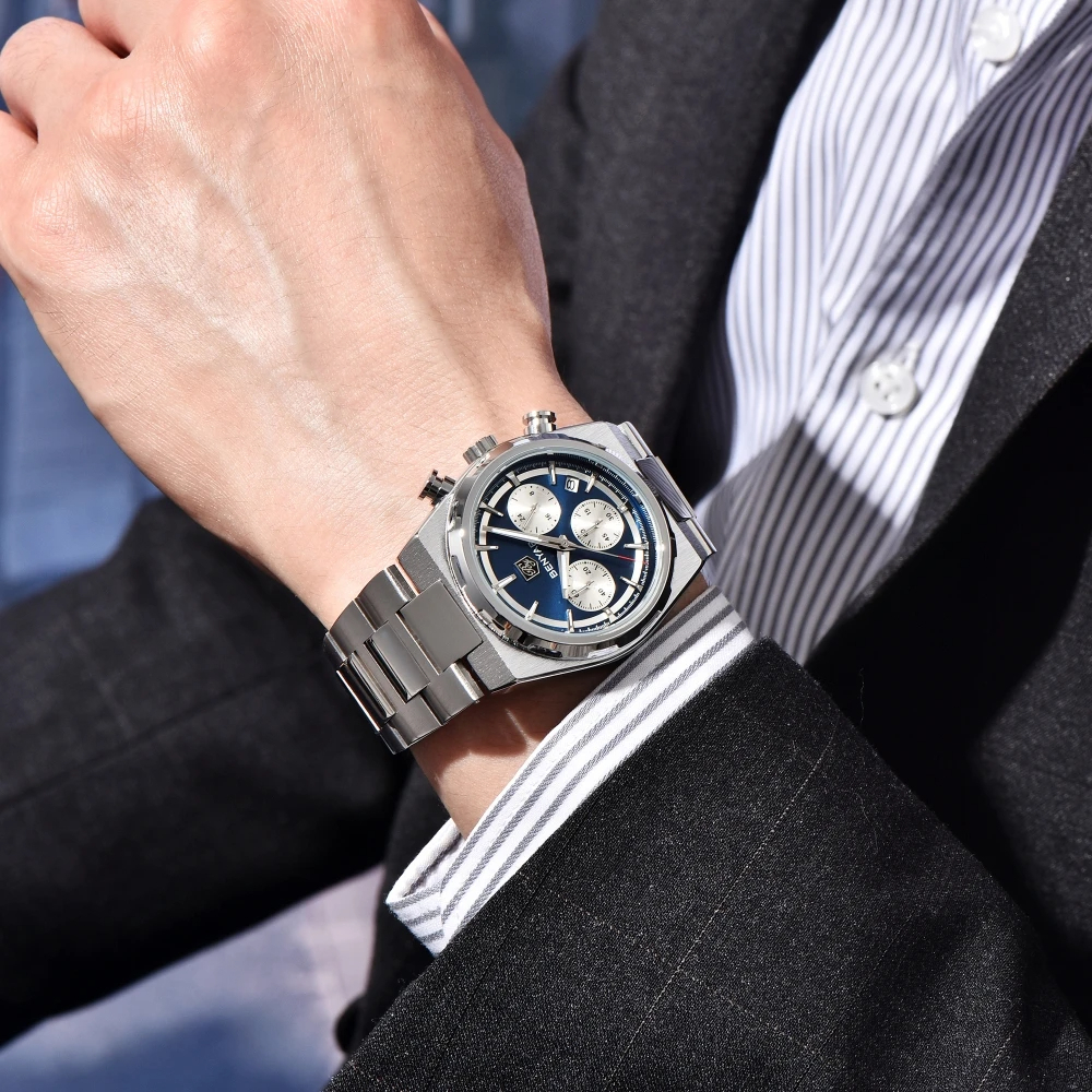 BENYAR BY-5204B Montre Homme Chronographe Étanche en Acier Inoxydable – Bleu