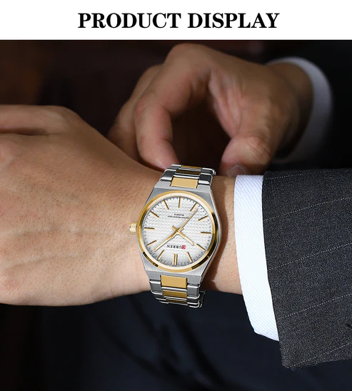 Montre-bracelet Curren originale pour homme, bracelet en acier inoxydable, avec boîte et sac (8439)