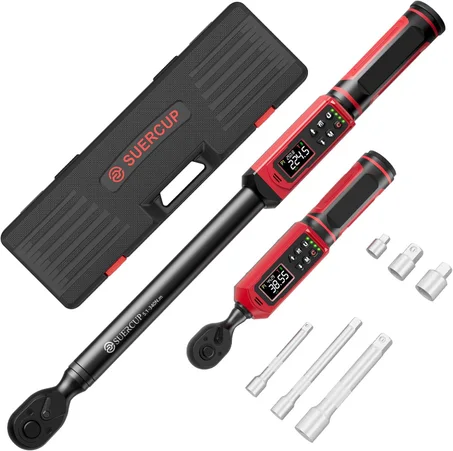 Juego de llaves dinamométricas digitales de 3/8 pulgadas y 1/2 pulgadas (0.66-44.29 pies, 0.9-60N.m y 3.8-250.8 libras/5.1-340 Nm), precisión de ±1% con vibración, zumbador, notificación LED 