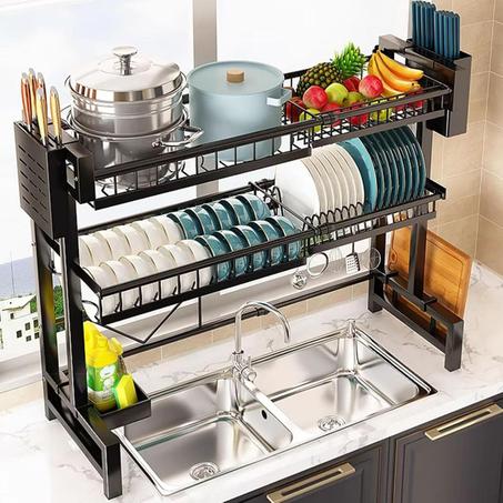 رف  لتنظيم وتجفيف الاواني بطابقين  قابل للتمدد والتقلص أوريجينال من الفولاذ بطلاء مقاوم للصدأ      Egouttoir a vaisselle DEUX ETAGES EXTENSIBLE ORIGINAL métallique avec peinture inti-rouille