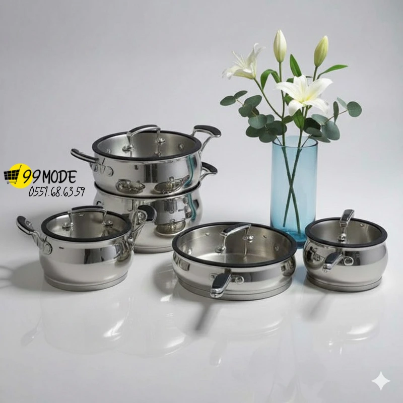 طاقم مطبخ 09 قطع من الإنوكس 18/10 أوريجينال  من كيتشن واي   SERIE BATTERIE 09 PIECES INOX ORIGINAL 18/10 DE LA MARQUE KICHEN-WAY