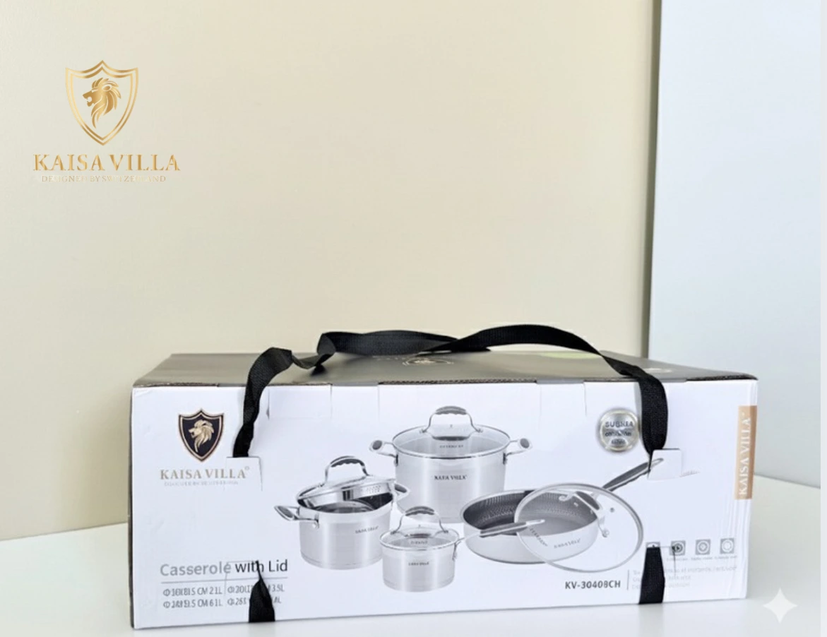 طاقم مطبخ 08 قطع من الإنوكس 18/10 أوريجينال  من الماركة العالمية كازا فيلا SERIE BATTERIE 08 PIECES INOX  ORIGINAL 18/10 DE LA MARQUE MONDIAL KAISA VILLA