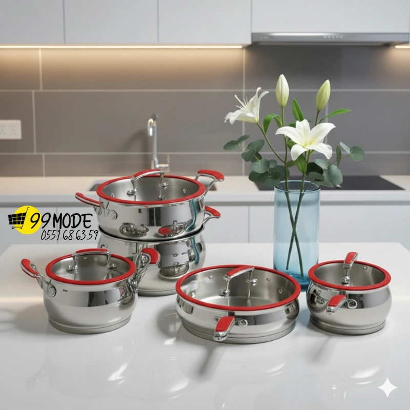 طاقم مطبخ 09 قطع من الإنوكس 18/10 أوريجينال  من كيتشن واي    SERIE BATTERIE 09 PIECES INOX ORIGINAL 18/10 DE LA MARQUE KICHEN-WAY