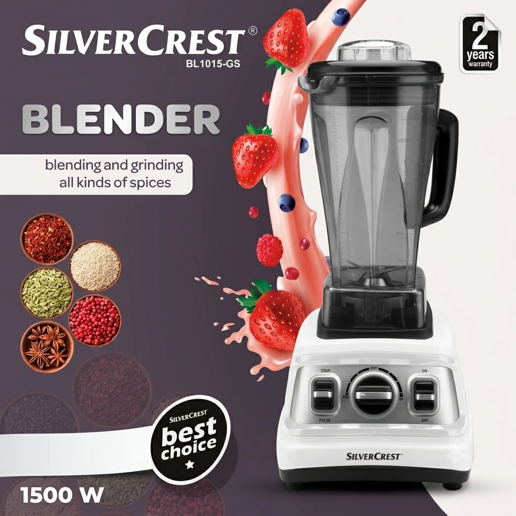 خلاط سلفركراست أصلي بقوة 1500 واط (قوة حقيقية) لجميع الاستخدامات ( BLENDER SilverCrest  PRO ORIGINAL 1500 W ( REAL