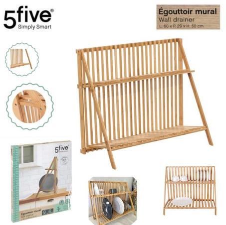 رف مزدوج من العلامة الأوربية 5FIVE لتنظيم وتجفيف الاواني المصنوع من القصب المضاد للصدمات و الماء   Egouttoire visselle de la marque 5five