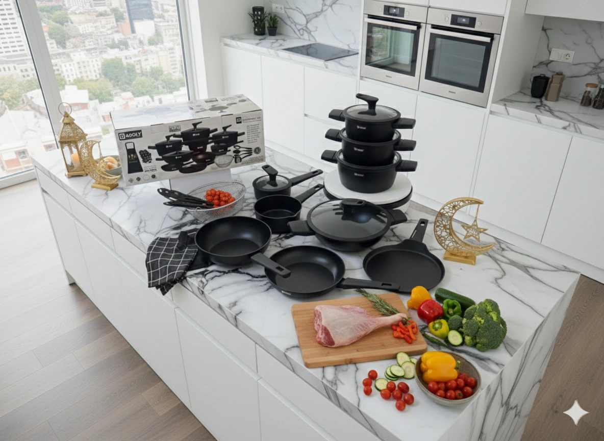 طاقم مطبخ 21 قطعة من القرانيت من الماركة العالمية  بارولي   SERIE BATTERIE 21 PIECES GRANITE DE LA MARQUE MONDIEL BAROLY