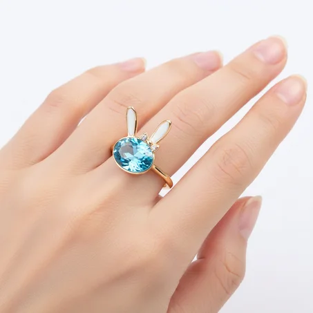 bague lapin blanc-plaqué or