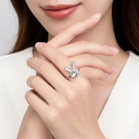 bague lapin blant -argent