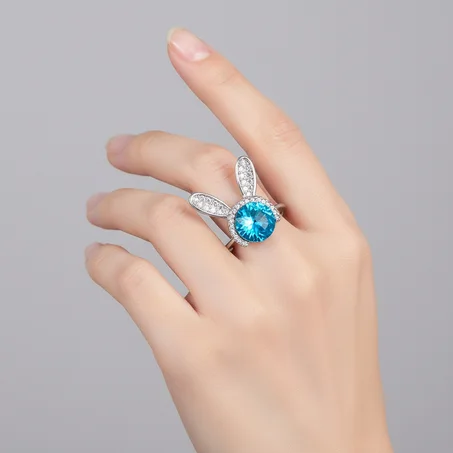 bague lapin bleu -argent