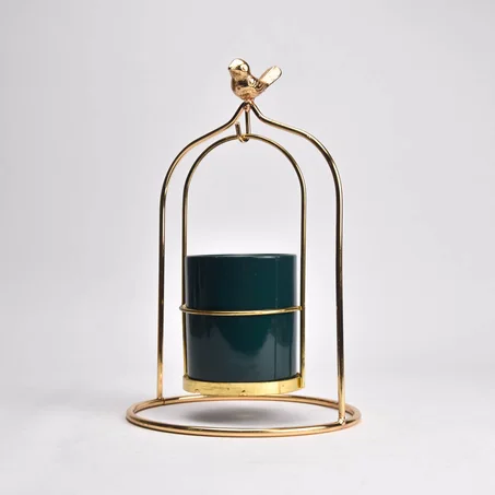 Porte-bougie décoratif doré avec oiseau