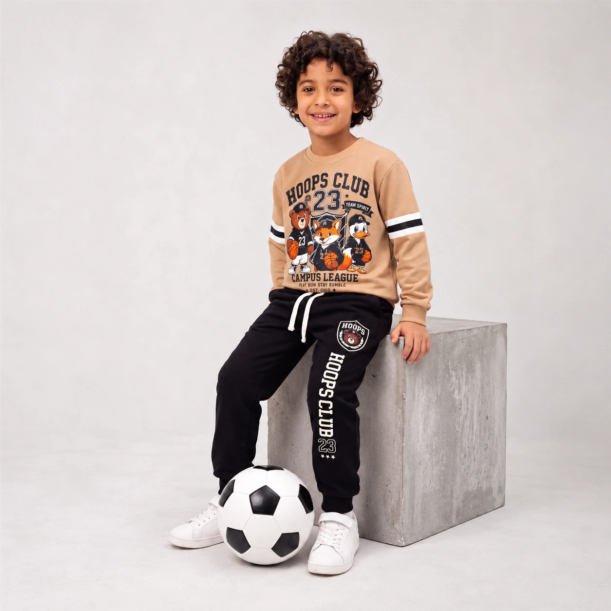 Ensemble 3D Hoops Club Beige& Noir en premuim montonet Turc