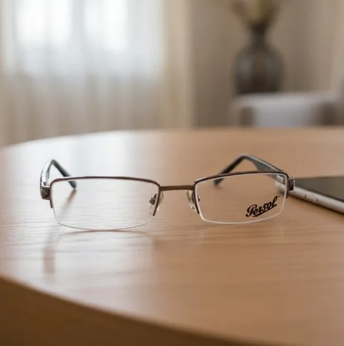 Lunette Persol P2639-v –  Gris / Gun Metal & Noir – Élégance Demi-Cerclée en Acier