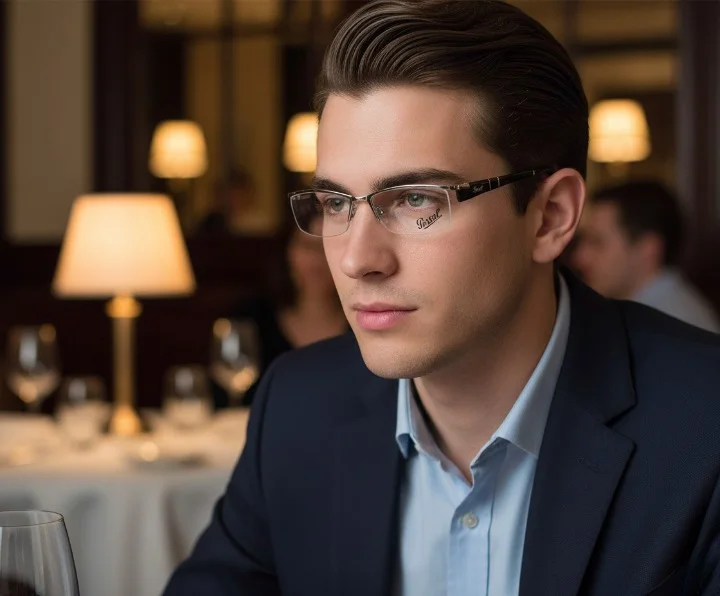 lunette Persol P2610-v – Design Demi-Cerclé en chrome et branche acetate