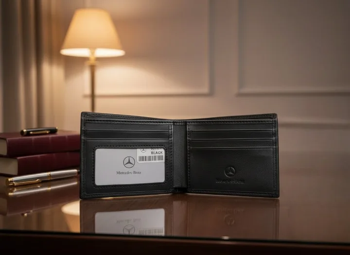Portefeuille Mercedes en Cuir Noir