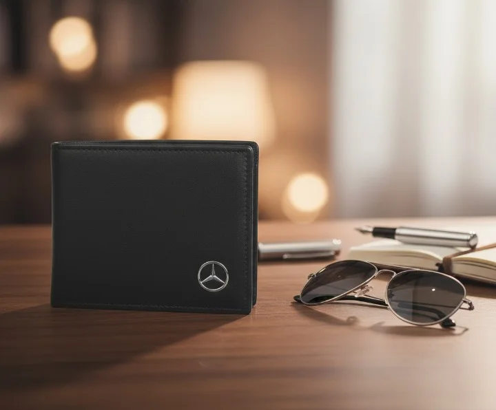 Portefeuille Mercedes en Cuir Noir