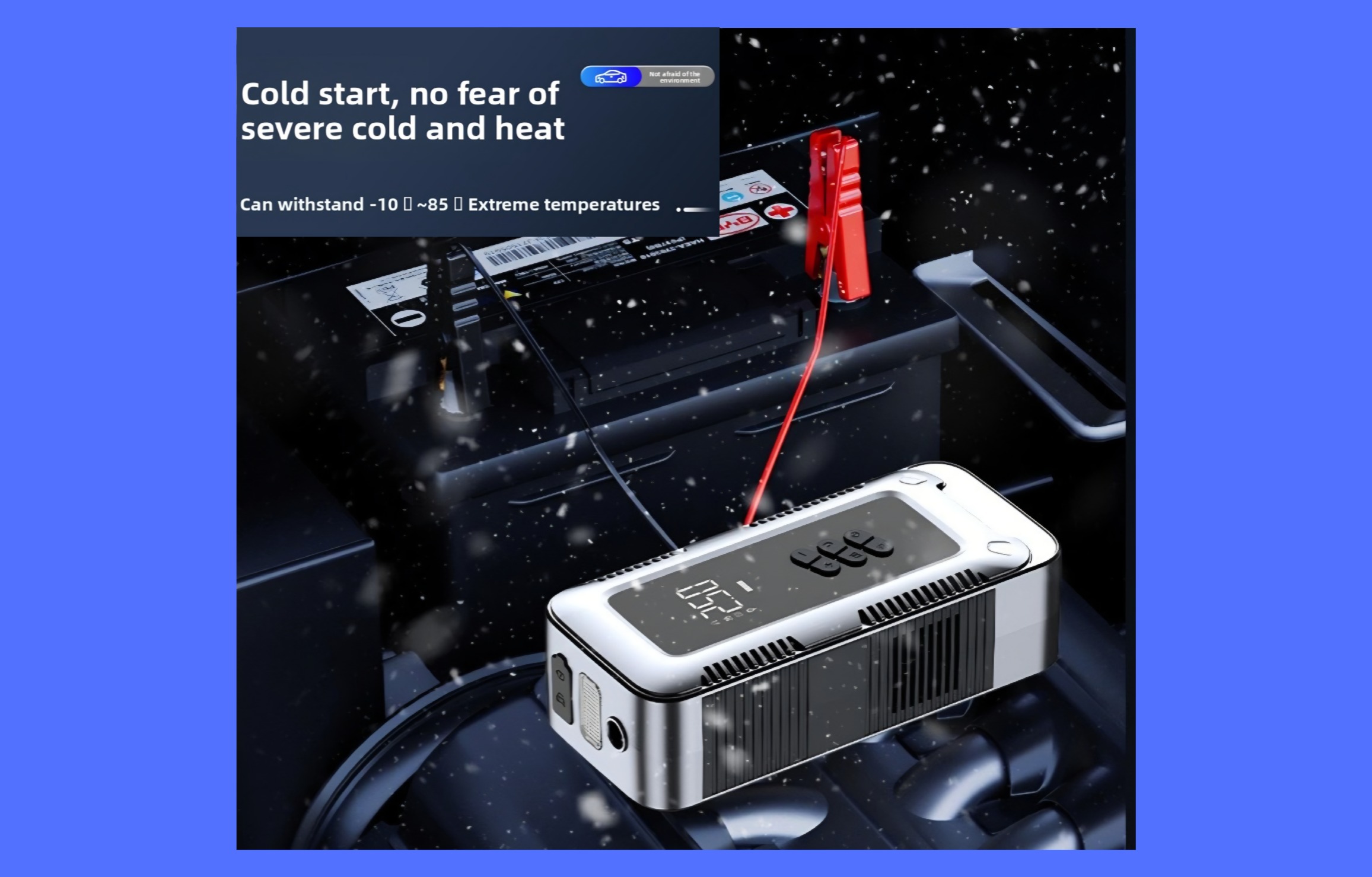 Démarreur de Voiture Portable 4-en-1 Puissant – Compresseur d'Air, Power Bank, LED