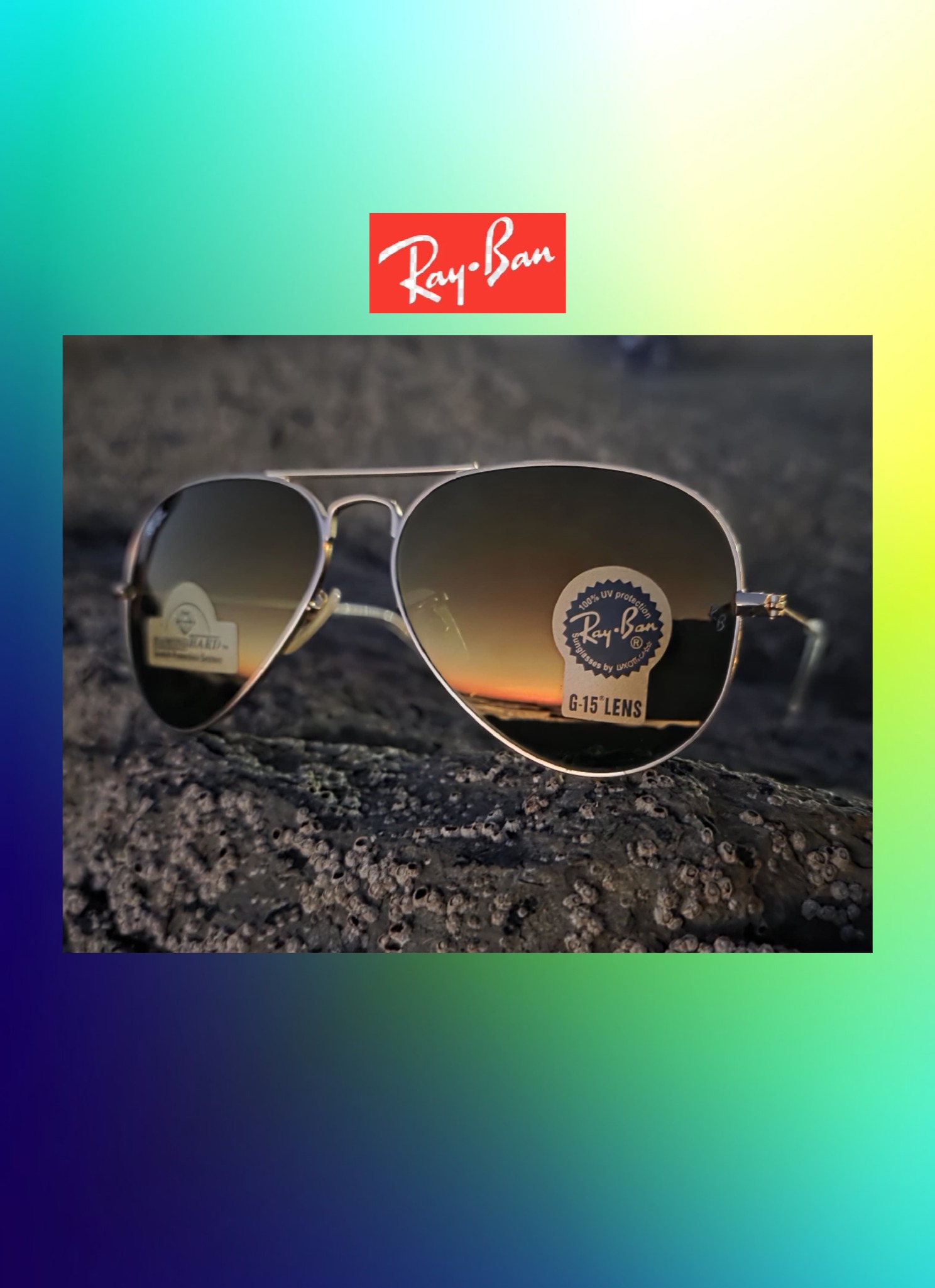 Lunettes de soleil Ray-Ban RB3025 Aviator – Verres miroir dorés G-15 avec protection ultra-résistante