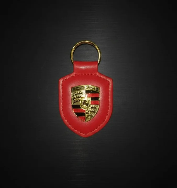 Porte-clés Porsche Rouge authentique en cuir véritable