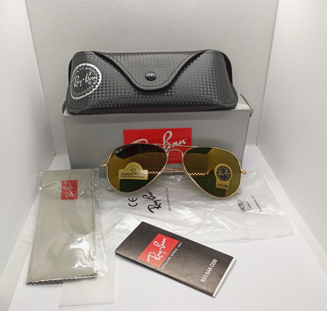 Lunettes de soleil Ray-Ban RB3025 Aviator – Verres miroir dorés G-15 avec protection ultra-résistante