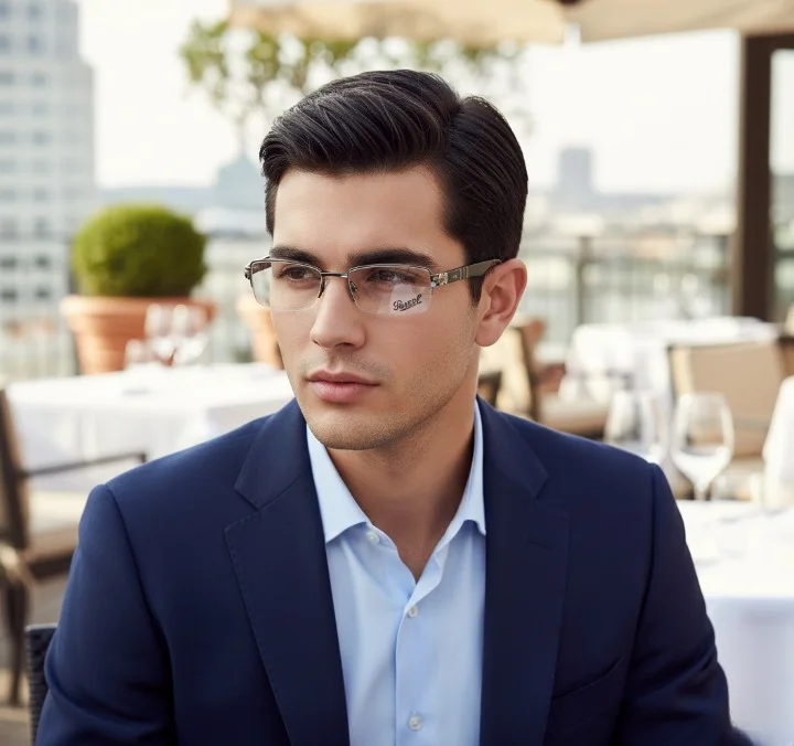 Lunette Persol P2639-v –  Gris / Gun Metal & Noir – Élégance Demi-Cerclée en Acier