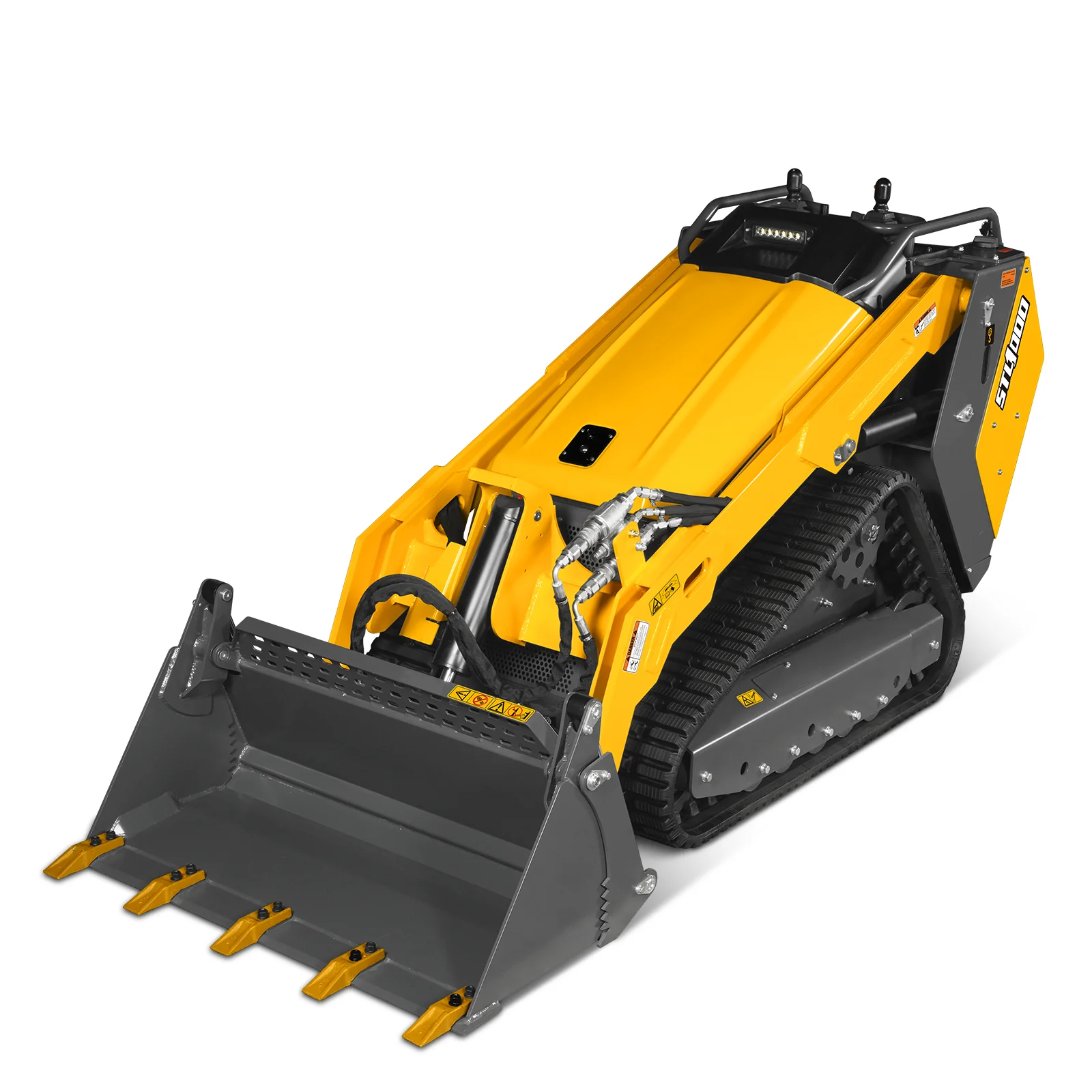 Mini Skid Steer Stand On Compact Track Loader ( 4 in 1 bucket included ) with 25HP KUBOTA D1105 Diesel Engine, Common Industry Interface (CII), CROBA STL1000