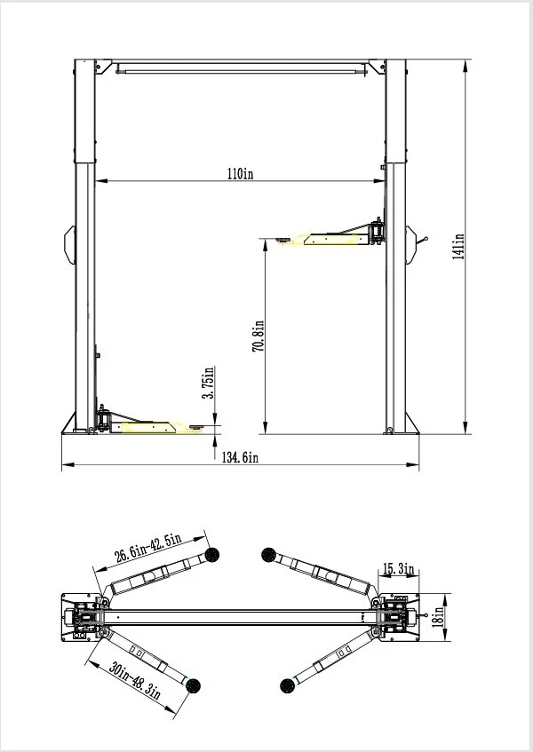 Single Lock Two Post Lift 11000lbs asymmetry arm 2 Post Auto Lift