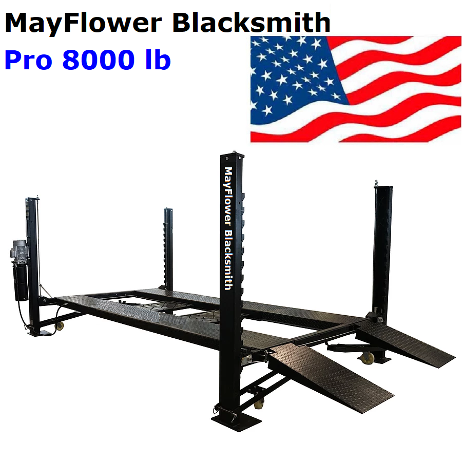 Mayflower Blacksmith Heavy Duty Four Post Lift Storage Service Extra Length Height Pro8000XLH