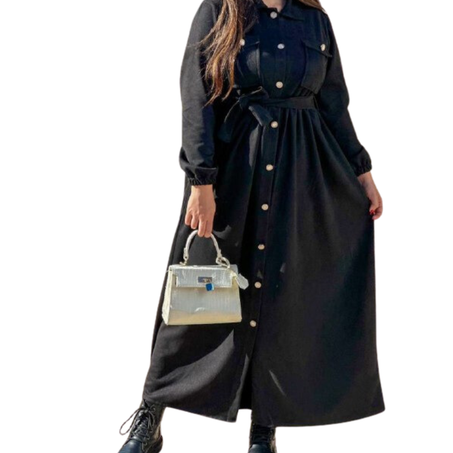 فستان  كلاسيكي بأزرار أمامية