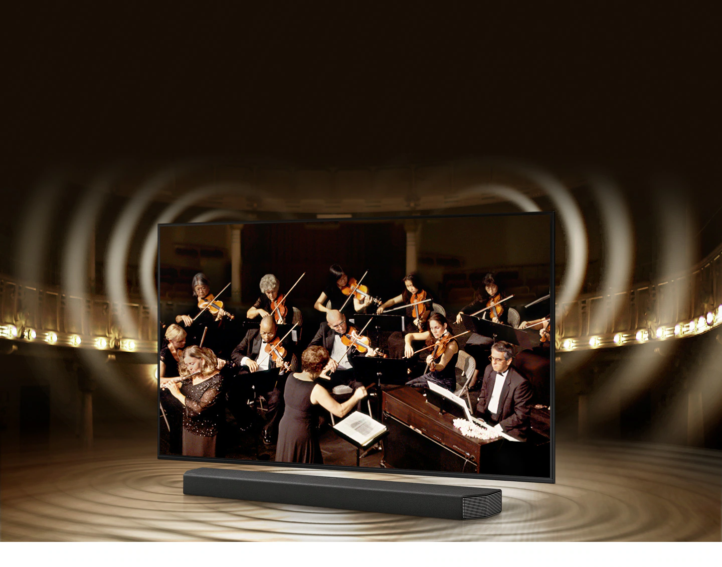 Téléviseur et barre de sons orchestrés en parfaite harmonie